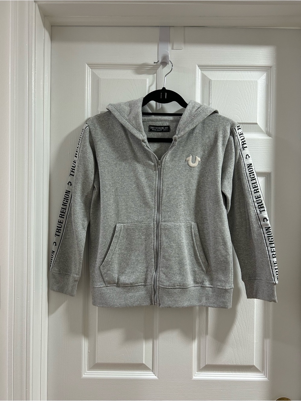 True Religion Kids Gray Zip Front Hoodie with Logo Tape